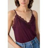 Sissy-Boy - Donkerrood Singlet - Spaghetti Bandjes - V-hals - Kanten Rand