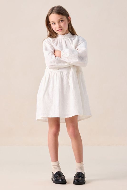 Sissy-Boy - A-lijn Jurk - Wit - Met Embroidery - Lange Pofmouwen