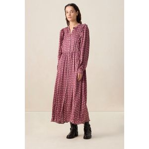 Sissy-Boy - Donkerrode Jurk - Maxi-lengte - Met Print - Lange Pofmouwen