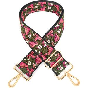 Bag Strap / Tas Riem | Green - Pink Bloom / Bloemen | 130 x 5 cm | Tashengsel / Schouderriem | Fashion Favorite