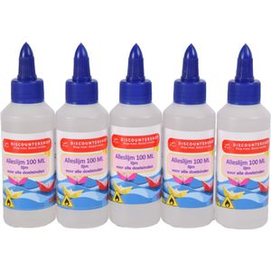 Set van 5 Alleslijm Flessen (500ml totaal – 100ml elk) - Perfect voor Hobby, Kinderen & Kunst