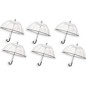 6 Stuks Transparante koepelparaplu 85 cm - doorzichtige paraplu - trouwparaplu - bruidsparaplu - stijlvol - plastic - automatisch - trouwen - bruiloft - trendy - fashionable