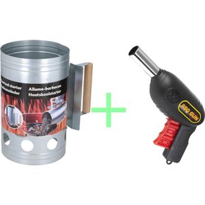 Houtskoolstarter met Barbecue starter gun - Metaal - 17x27.5cm - Let op! Gun is geen aansteker !