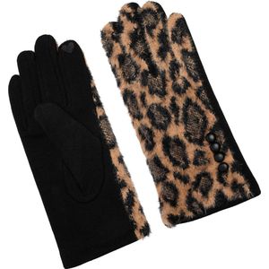 Handschoenen Dames panterprint - Handschoenen Warm Touch - Trendy handschoenen voor winter look - handschoenen met bontrand - Handschoenen touchscreen
