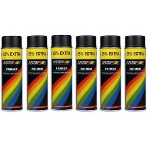 Motip - Primer - Zwart - Spuitbus - 500 ML - 6 Stuks - Sneldrogend