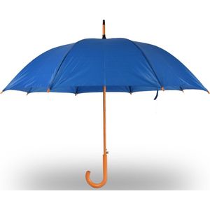 Stijlvolle Diepblauwe Paraplu met Houten Handvat | Winddicht en Handmatig | 98 cm Diameter