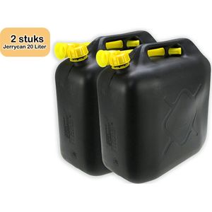 Jerrycan 20 Liter Set van 2 – Kunststof Brandstof Jerrycan Zwart met Schenktuit – Geschikt voor Benzine Diesel Olie – Brandstoftank 2x 20L – Jerrycan Brandstof Opslag Kunststof