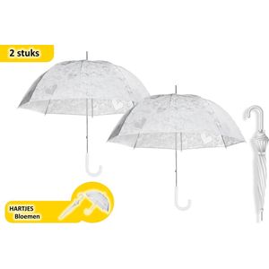 Stijlvolle en Stevige Trouwparaplu's - Set van 2 - Transparant met Hartjes | Windproof | 95cm Diameter