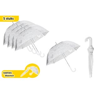 Set van 5 Elegante Trouwparaplu's - Transparante Paraplu met Hartjes | Windproof Bruidsparaplu | 95cm Diameter