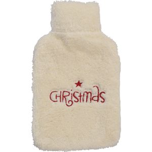 Warmwaterkruik Met Hoes| Ideaal Kerstcadeau voor Iedereen | Houdt Tot 8 Uur Warm | Elegante Witte Cover Met Kerstlogo