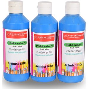 3-Delige Blauwe Plakkaatverf Set (250 ml elk) | Ideaal voor Hobby en Creativiteit | Waterbasis, Kindvriendelijk & Uitwasbaar