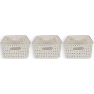 Set van 3 Stijlvolle Rechthoek Opbergboxen voor de Babykamer |Witte Kunststof Opbergboxen met Rattan Look | 25,5cm x 19,5cm x 10,5cm