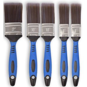 Complete Kwastenset voor Muurverf - 5-delige Set - Platte Kwasten - Synthetisch Haar - Silicone Handvat - Geschikt voor Klussen en DIY