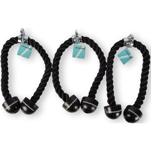 Set van 3 Tricep Ropes voor Krachttraining - 70cm - Zwart - Nylon + Rubber + Metaal - Home Gym Fitnessapparatuur - 200kg Belasting