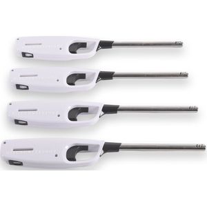 Set van 4 Gasaansteker voor Barbecue & Kaarsen - Navulbaar - Wit Plastic - 28cm Lang met Aluminium Uiteinde | Essentieel Barbecueaccessoires