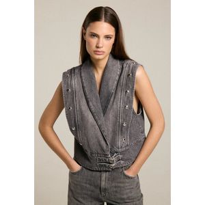 H-CW25M65 - Gilet - Vintagegrijs - Met Riem en Studs