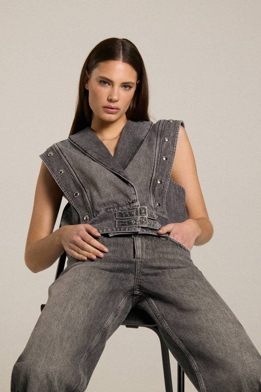 Homage to Denim H-cw25m65 waistcoat with belt and studs