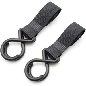 FSW-Products - Multifunctionele Klittenband Karabijnhaak - Zwart - 2 Stuks - Haak voor Kinderwagen - Buggy Accessoires - Tashaak - Stroller Straps - Musketonhaak
