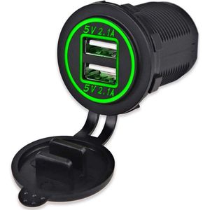 12V USB Autolader 2 Poorten Inbouw - 5V/2.1A - USB Stopcontact Auto, Boot en Camper - Groen