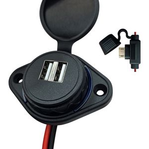 12V USB Autolader 2 Poorten Opbouw met Zekeringhouder - 5V/2.4A - MCA035B - USB Stopcontact Auto, Boot en Camper - Blauw