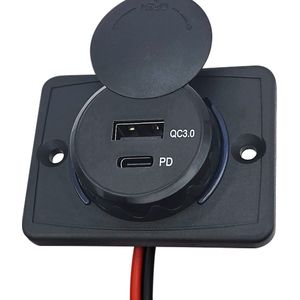 12V USB C Autolader 2 Poorten Opbouw - QC3.0 - QT037-3 - USB Stopcontact Auto, Boot en Camper - Blauw
