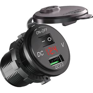 12V USB Autolader Inbouw met Schakelaar/Voltmeter - 5V/2.4A - USB Stopcontact Auto, Boot en Camper - Rood