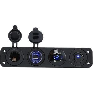 Orbit Electronic® Universele Dual USB stopcontact met 12V stopcontact, Voltmeter & Schakelaar - Vier  Gaten Paneel - 12-24V DC - 5V/4,2A - Blauw - Geschikt voor ieder voertuig