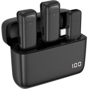 Draadloze Microfoon - USB Type-C - 2x Microfoon + 1x Ontvanger - K30 - Zwart - Geschikt voor USB-C Smartphones