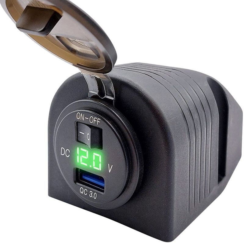ProRide - 12V USB Stopcontact - Groen - 1 Poort Opbouw met Schakelaar en Voltmeter - USB Autolader voor Boot en Camper