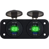 ProRide 12V USB Stopcontact met Schakelaar/Voltmeter - 5V/2.4A - Tweevoudig Inbouw - USB Autolader, Boot en Camper - Groen
