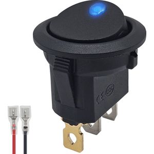 ProRide Wipschakelaar ON-OFF KCD2-12 - met Aansluitkabel - 3 pins - Rond - 12V/20A - LED indicator Blauw