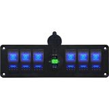 ProRide - Schakelpaneel 12V - USB Stopcontact met Schakelaar/Voltmeter - 5V/2.4A - 6 Schakelaars - Groen