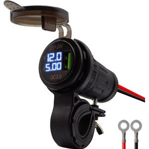 ProRide - 12V USB Lader Motor - USB Aansluiting - 1 Poort met Voltmeter/Ampèremeter - QC3.0 - Voor Motor en Motorfiets