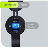 ProRide - 12V USB Lader Motor - Blauw - 1 Poort met Schakelaar/Voltmeter - 5V/2.1A