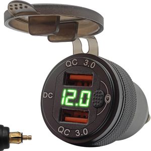 ProRide - USB Lader Motor - Din Hella - QC3.0 - 12V/24V - 2 Poorten - Groen