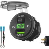 ProRide - 12V USB Stopcontact Inbouw - Groen - Met Schakelaar en Voltmeter - 5V/2.4A