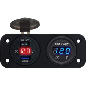 ProRide 12V USB Autolader Inbouw met Schakelaar/Voltmeter - 5V/2.4A - Tweevoudig inbouw paneel - Rood