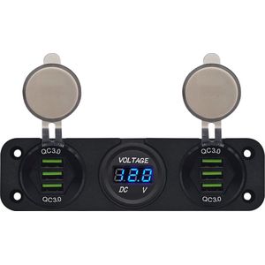 ProRide 12V USB Autolader 6 Poorten - QC3.0 - P19107 - Drievoudig inbouw met Voltmeter