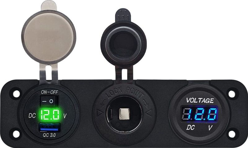 ProRide 12V USB Autolader 1 Poort - 5V/2.4A - Voltmeter en 12V/24V Sigarettenplug - Drievoudig inbouw
