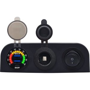 ProRide 12V USB Autolader 2 Poorten - QC3.0 - Drievoudig opbouw paneel - Sigaretten stopcontact en Schakelaar
