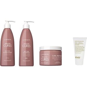 Lanza Healing Curls Set - Butter Shampoo - Butter Conditioner - Curl Restore Moisture Treatment + WILLEKEURIG Travel Size