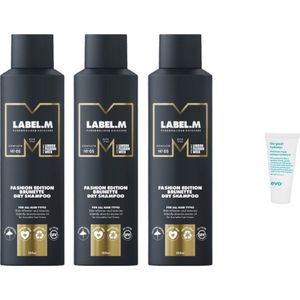 3 x Label.M Fashion Edition Brunette Dry Shampoo 200ML + WILLEKEURIG Travel Size