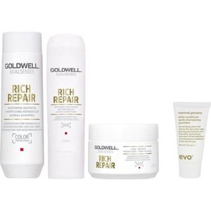 Goldwell Dualsenses Rich Repair Restoring Set - Shampoo + Conditioner + Haarmasker + Gratis Evo Travel Size