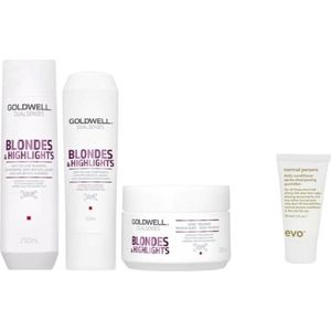 Goldwell Dualsenses Blondes & Highlights Anti-Yellow Set + Shampoo + Conditioner + Haarmasker + WILLEKEURIG Travel Size