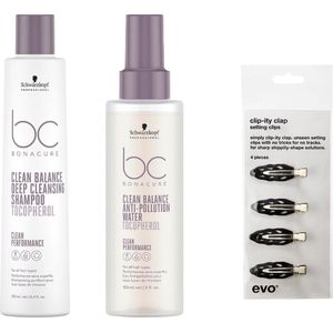Schwarzkopf Bonacure Clean Balance Anti-Pollution Water 150ml + Deep Cleansing Shampoo 250ml + WILLEKEURIG Travel Size