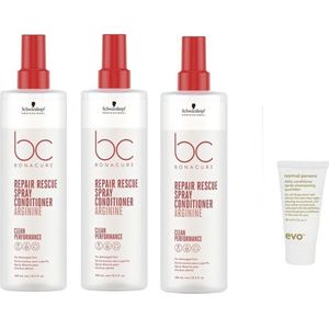 3 x Schwarzkopf - BC Repair Rescue - Spray Conditioner - 400 ml + WILLEKEURIG Travel Size