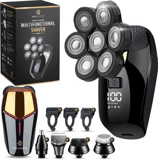 Wellshave 5 in 1 Scheerapparaat Mannen Deluxe - Gezicht en Hoofd Trimmer - Nat en Droog Shaver - Neustrimmer - Skull shaver