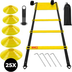 RYCE Sports - Training Set - Trainingsladder 7 meter - Trainingshoedjes 25x - Voetbal spullen - Agility Speedladder - Fitness Loopladder - Pionnen - Voetbal - Trainingsmateriaal - Artikelen - Cones - Geel