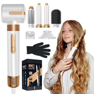 RYCE Multistyler Ultimate - 7 in 1 - met Diffuser - Krultang - Extra krachtig - Föhnborstel - Stijltang - Haarfohn - Krulborstel - Automatische krultang - Haardroger met borstel - Wit / Goud