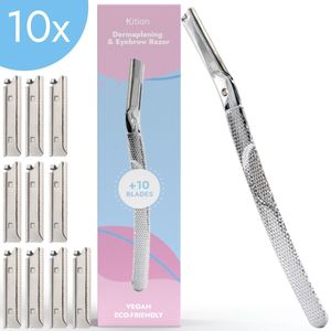 Kitian Premium Dermaplaning Scheermes - Wenkbrauw en Gezichts Scheermesjes voor Vrouwen - Facial & Eyebrow Razor - Zilver 10x